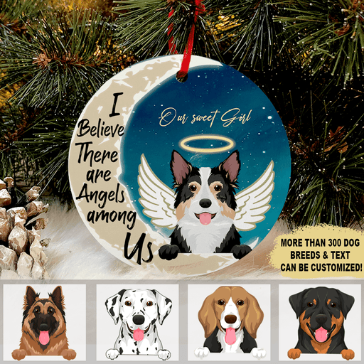 GeckoCustom I Believe There Are Angels Among Us Dog Ornament Pack 1 / 2.75" tall - 0.125" thick