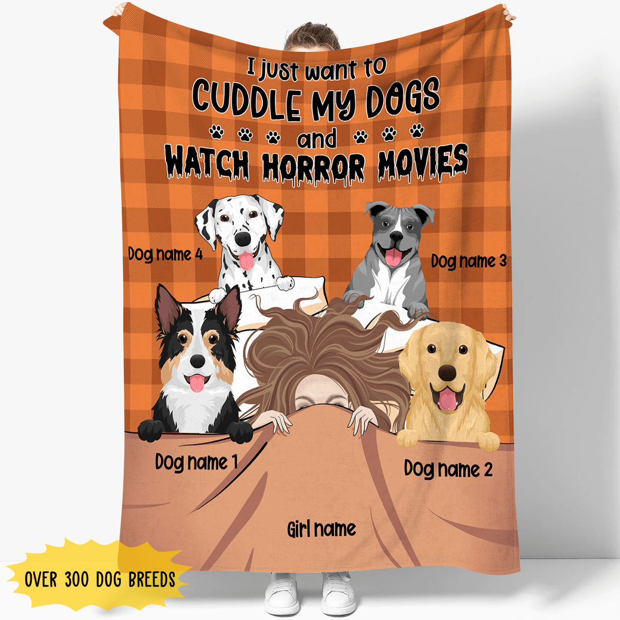 GeckoCustom I Just Want To Cuddle My Dogs And Watch Horror Movies Blanket Fleece Blanket / 50"x60"