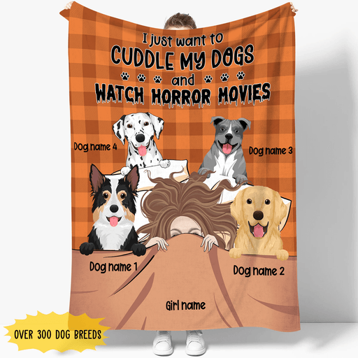 GeckoCustom I Just Want To Cuddle My Dogs And Watch Horror Movies Blanket Fleece Blanket / 50"x60"