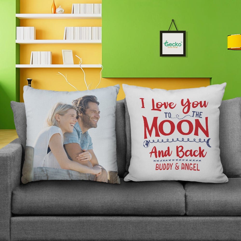 GeckoCustom I Love You To The Moon And Back Couple Throw Pillow HN590 14x14 in / Pack 1