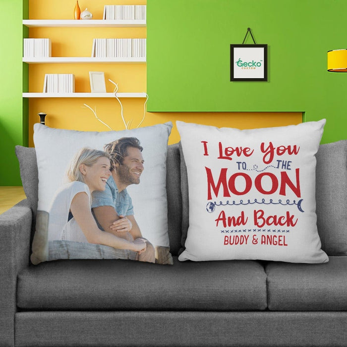 GeckoCustom I Love You To The Moon And Back Couple Throw Pillow HN590