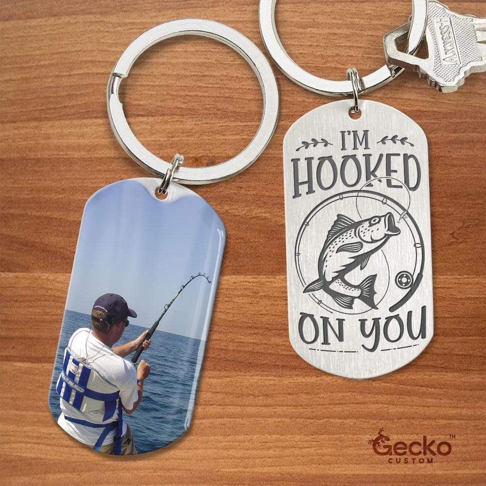 GeckoCustom I'm Hook On You Fishing Outdoor Metal Keychain HN590 No Gift box / 1.77" x 1.06"