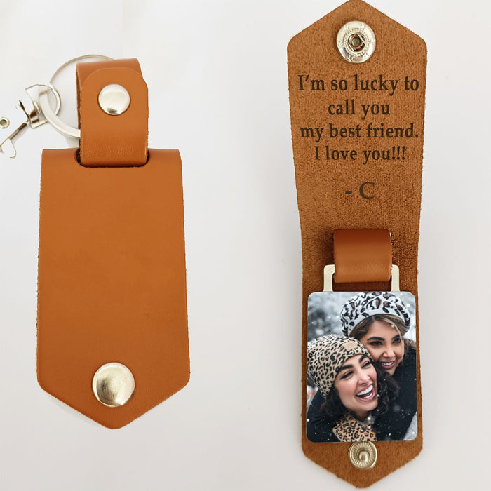 GeckoCustom I'm So Lucky To Call You My Best Friend Vintage Leather Photo Keychain C252