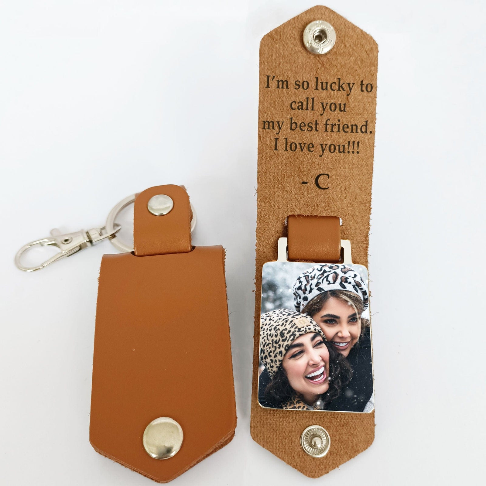 GeckoCustom I'm So Lucky To Call You My Best Friend Vintage Leather Photo Keychain C252