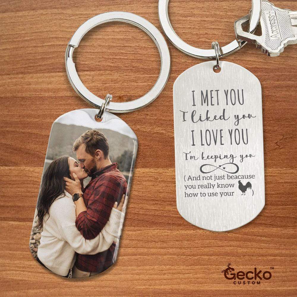 GeckoCustom I Met You I Liked You I Love You Valentine Couple Metal Keychain HN590 No Gift box / 1.77" x 1.06"