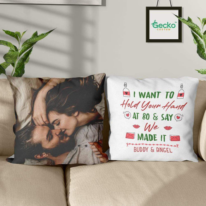 GeckoCustom I Want To Hold Your Hand At 80 Couple Throw Pillow HN590 14x14 in / Pack 1