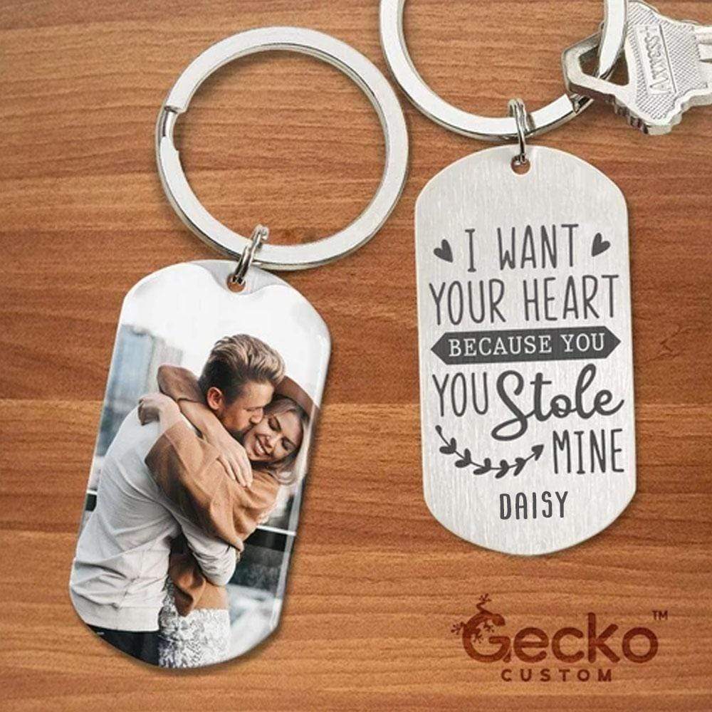 GeckoCustom I Want Your Heart Valentine Metal Keychain HN590 No Gift box / 1.77" x 1.06"