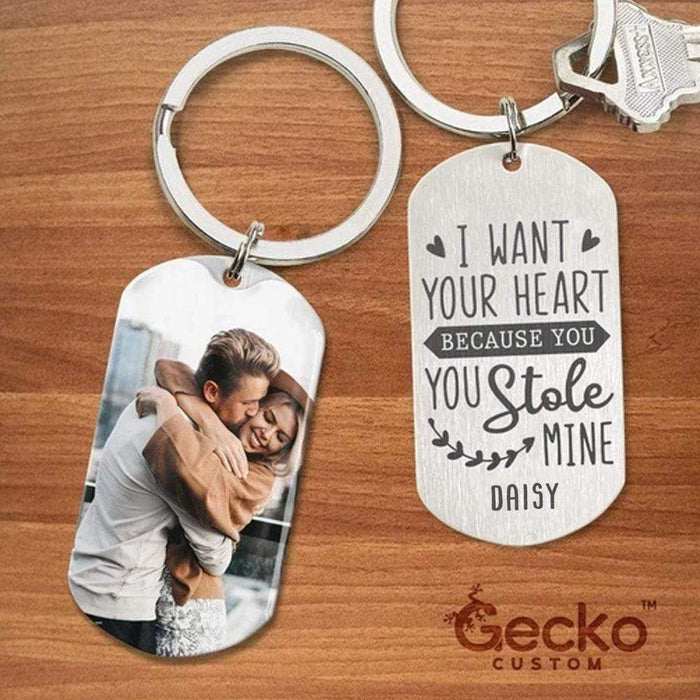 GeckoCustom I Want Your Heart Valentine Metal Keychain HN590