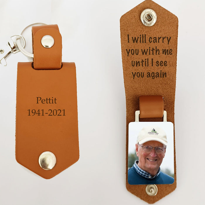 GeckoCustom I Will Carry You With Me Memorial Vintage Leather Photo Keychain C243