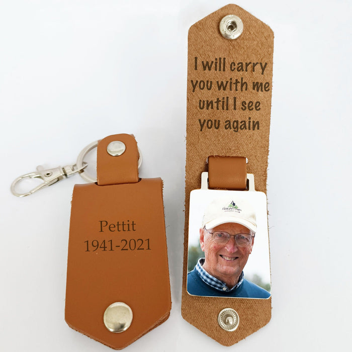 GeckoCustom I Will Carry You With Me Memorial Vintage Leather Photo Keychain C243