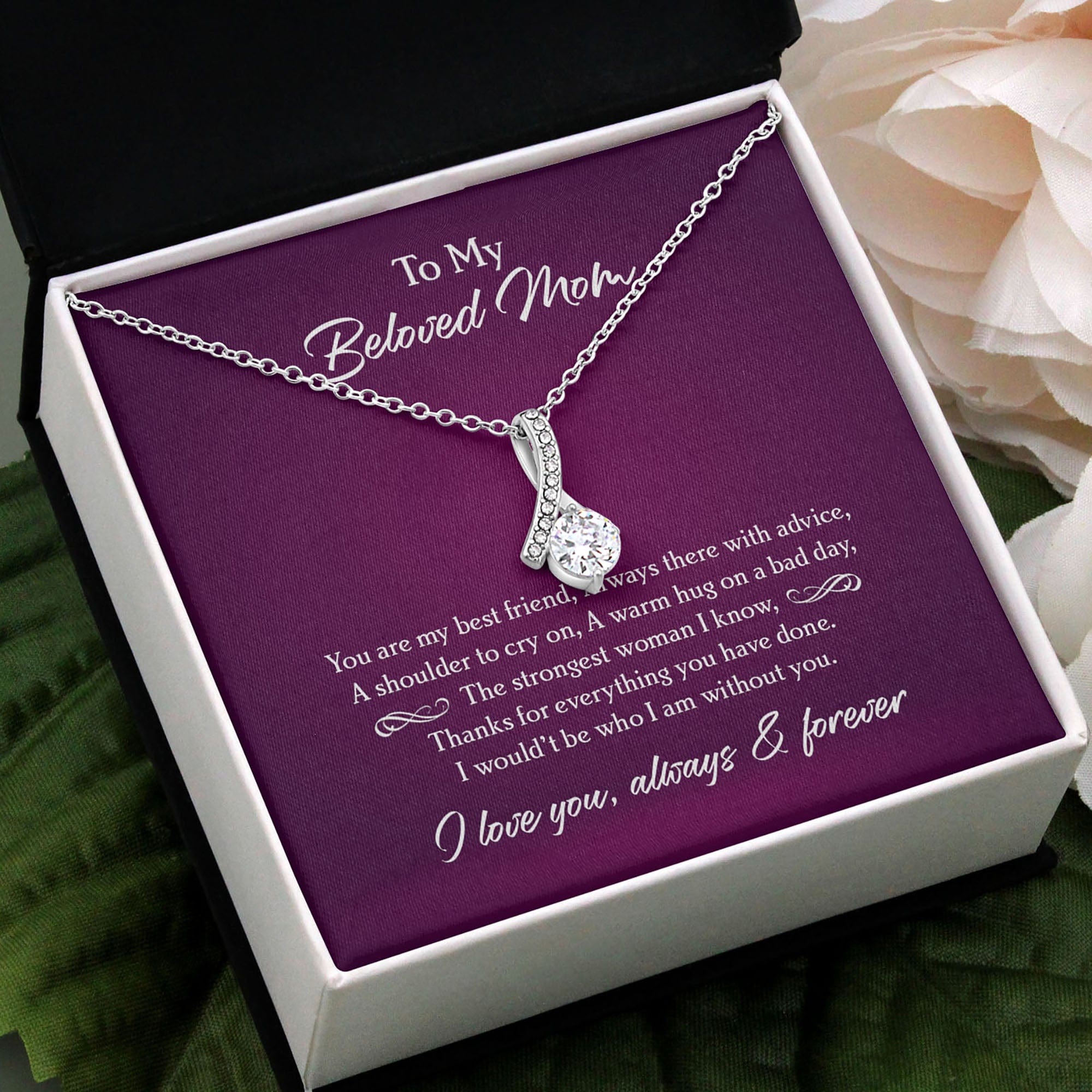 GeckoCustom I Wouldn't Be Who I Am Without You Personalized Mother's Day Message Card Necklace C262 Love Knot