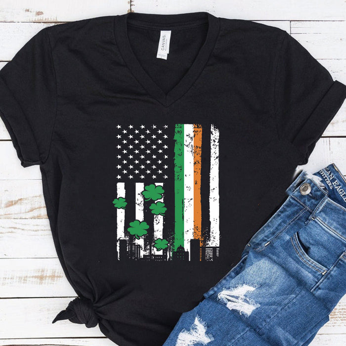 GeckoCustom Irish American Flag Custom Shirt Women V-neck / V Black / S