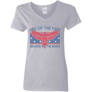 GeckoCustom Land of the Free Because of the Brave Patriotic 4th Of July Shirt H389 Women V-Neck / Sport Grey / S