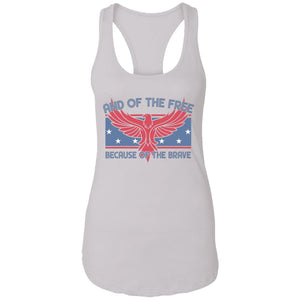 GeckoCustom Land of the Free Because of the Brave Patriotic 4th Of July Shirt H389 Women Tank Top / White / X-Small