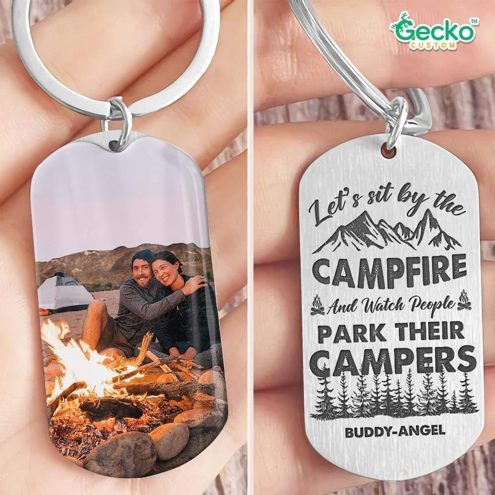 GeckoCustom Let's Sit By The Campfire Camping Metal Keychain HN590 No Gift box / 1.77" x 1.06"