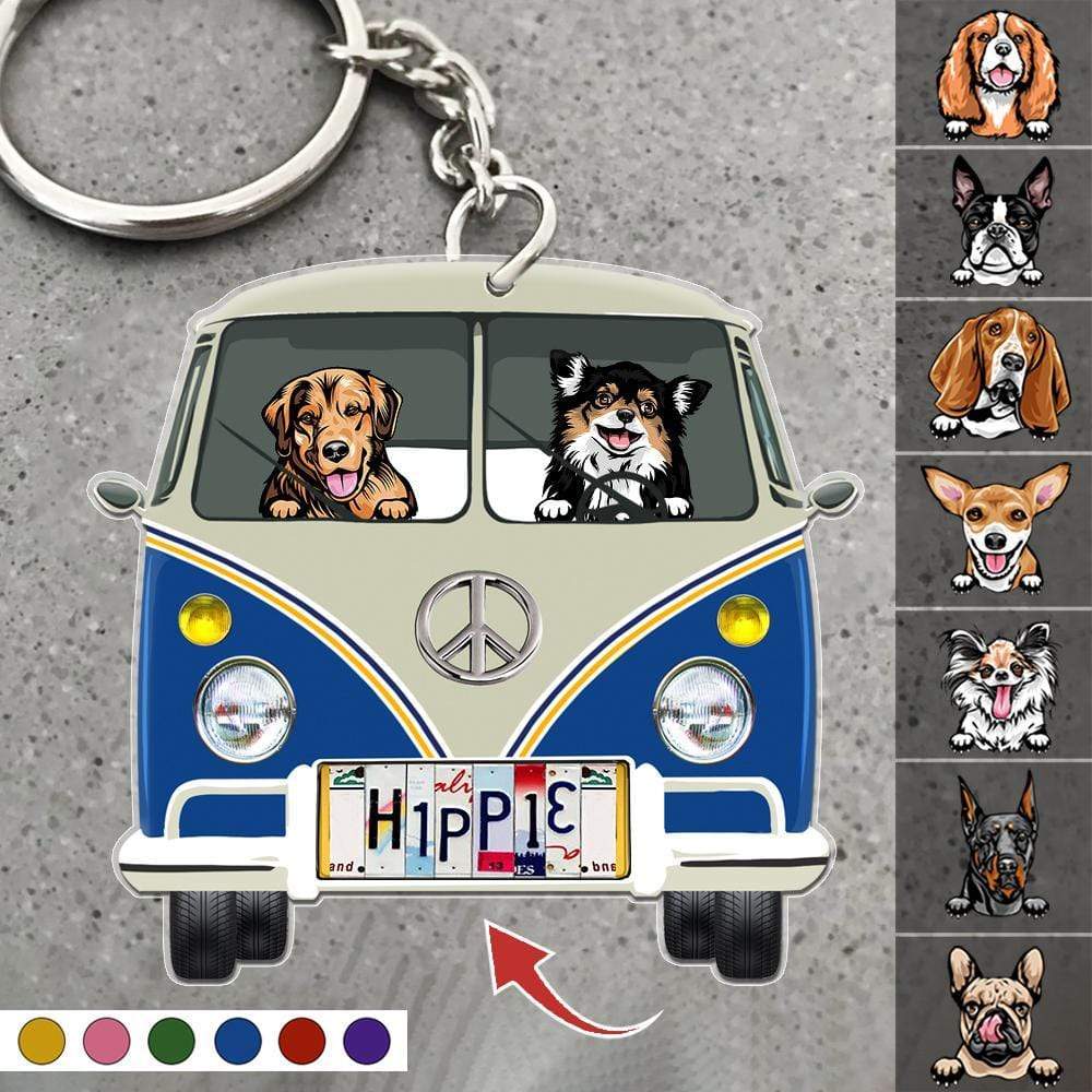 GeckoCustom License Plate Hippie Vintage Van Dog Camping Acrylic Keychain, Dog Lover Gift HN590 50mm x 50mm / 1 Piece