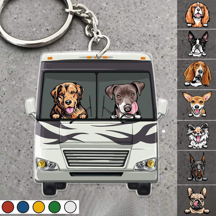 GeckoCustom License Plate Hippie Vintage Van Dog Camping Acrylic Keychain, Dog Lover Gift HN590
