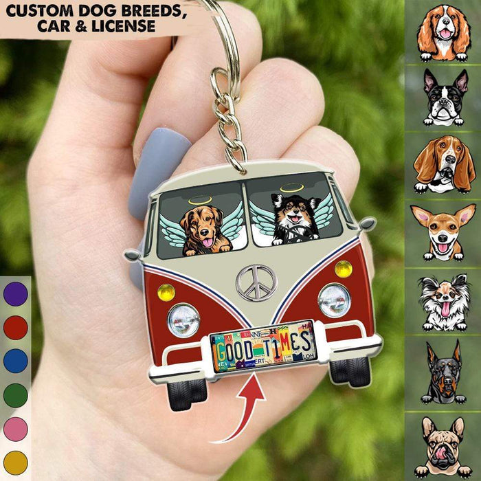 GeckoCustom License Plate Hippie Vintage Van Loss Dog Camping Acrylic Keychain HN590