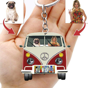 GeckoCustom License Plate Upload Images Dog Keychain, Gift For Dog Lover, Hippie Lover Gift HN590