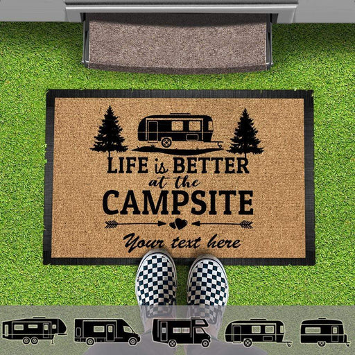 GeckoCustom Life Is Better Camping Doormat, RV Camper, Motor Home Doormat, Camping Gift, HN590