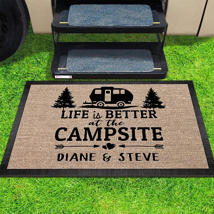 GeckoCustom Life Is Better Camping Doormat, RV Camper, Motor Home Doormat, Camping Gift, HN590