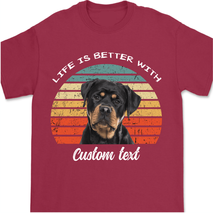 GeckoSG Personalized Christmas Gift for Dog Dad, Life Is Better, Custom Dog Cat Photo T Shirt , Unisex T-Shirt / Navy / S