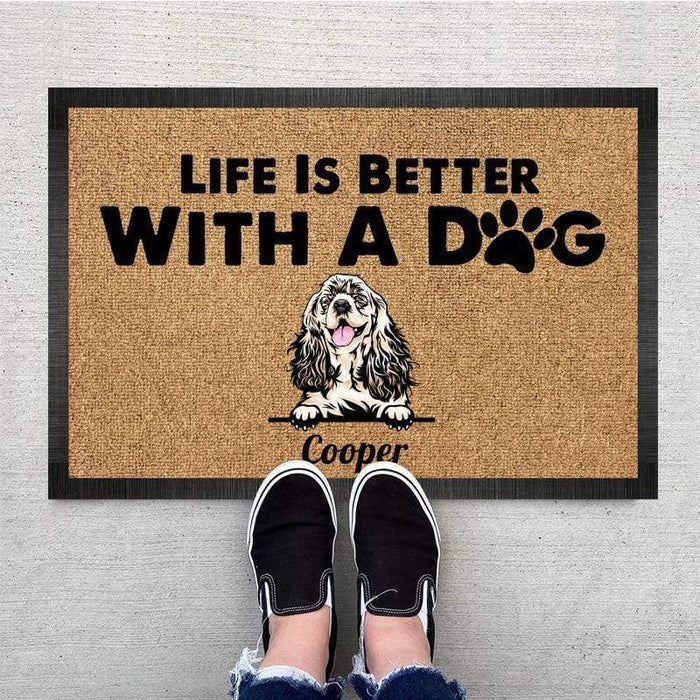 GeckoCustom Life Is Better With Dog Doormat, Dog Lover Gift, Non-slip Welcome Mats HN590 15" x 24" / Top: Non-Woven Fabric