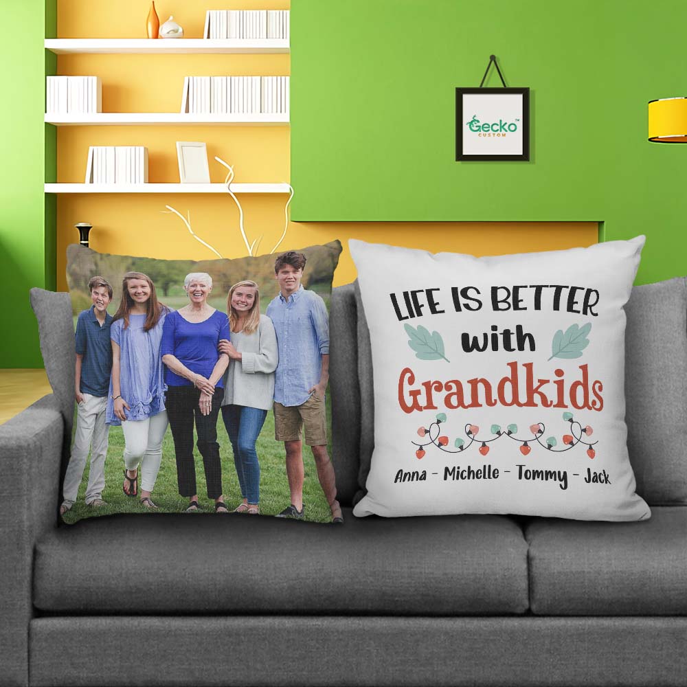 GeckoCustom Life Is Better With Grandkids Family Throw Pillow 15 HN590 14x14 in / Pack 1