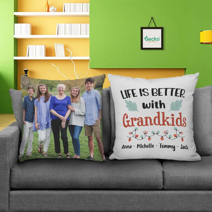 GeckoCustom Life Is Better With Grandkids Family Throw Pillow 15 HN590 14x14 in / Pack 2 (10% OFF)