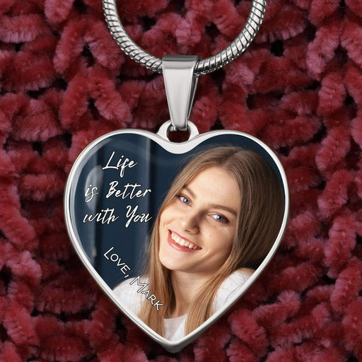 GeckoCustom Life Is Better With You Custom Heart Necklace Luxury Necklace (Silver)