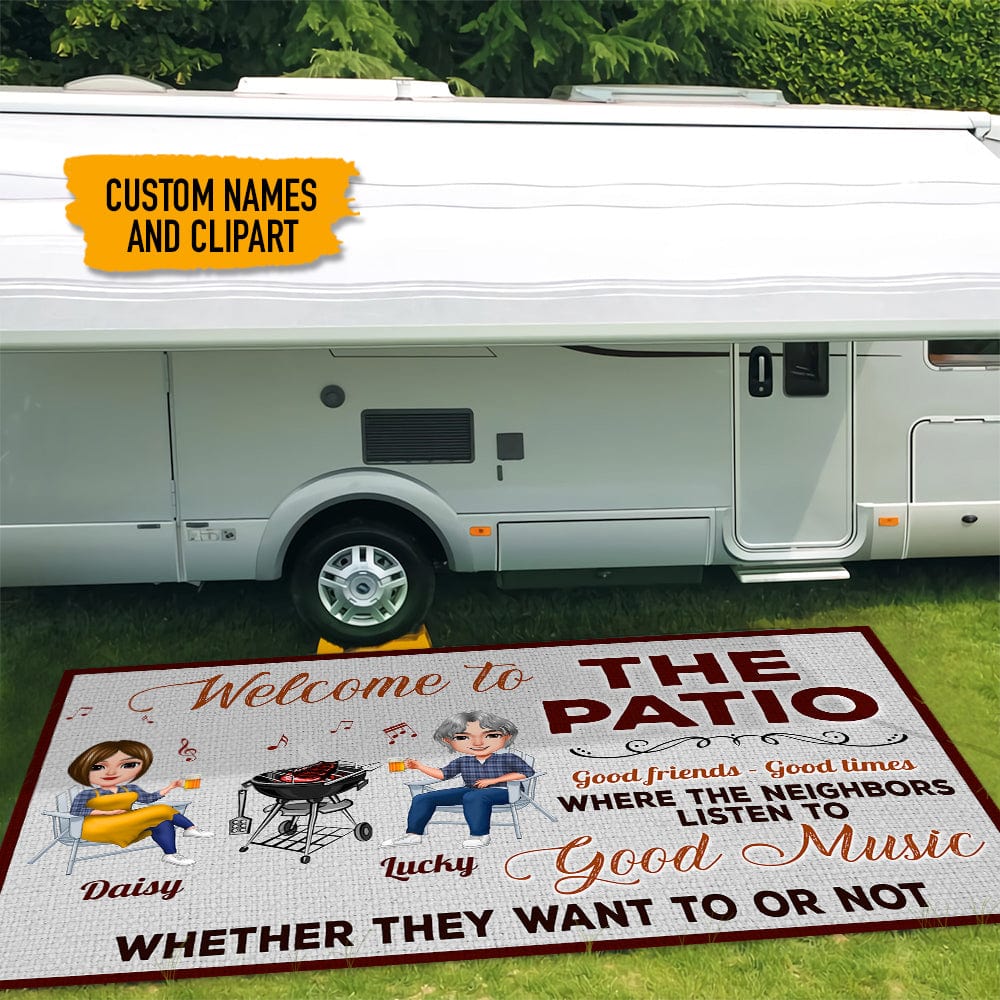 GeckoCustom Listen To The Good Music Couple Camping Patio Rug, Patio Mat Grilling HN590