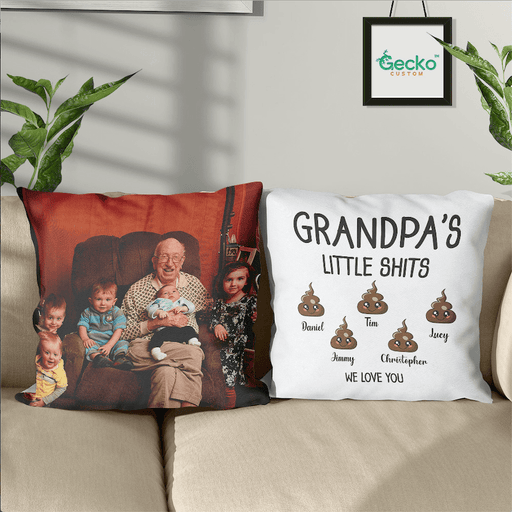 GeckoCustom Little Shit Grandpa Family Throw Pillow HN590 14x14 in / Pack 1