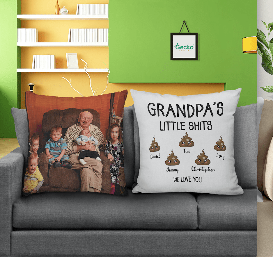 GeckoCustom Little Shit Grandpa Family Throw Pillow HN590 14x14 in / Pack 1