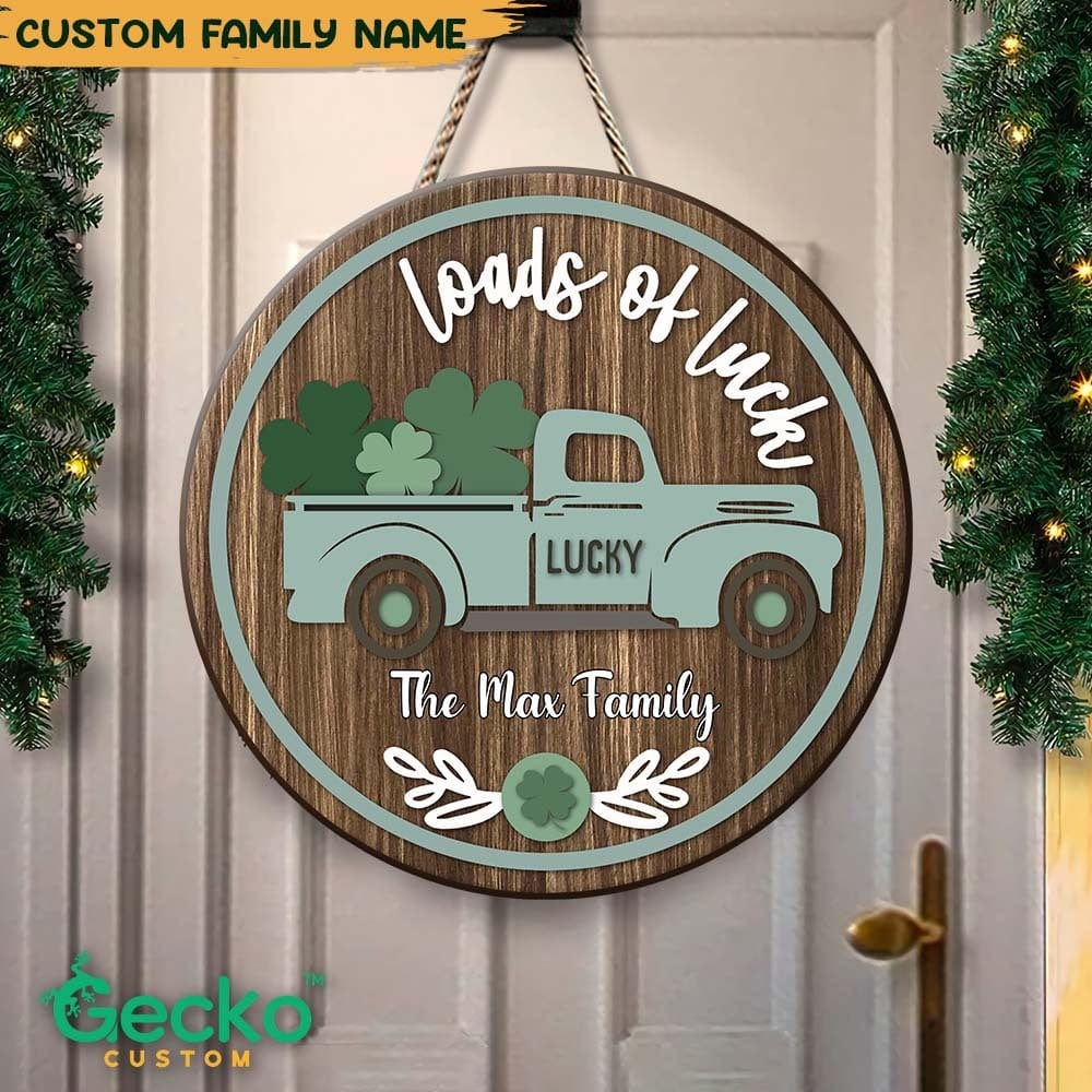 GeckoCustom Loads of Luck Wood Door Sign, Family Name Door Sign HN590 12 Inch