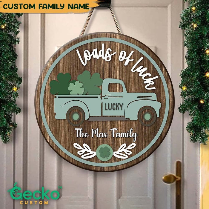 GeckoCustom Loads of Luck Wood Door Sign, Family Name Door Sign HN590