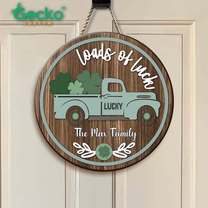 GeckoCustom Loads of Luck Wood Door Sign, Family Name Door Sign HN590
