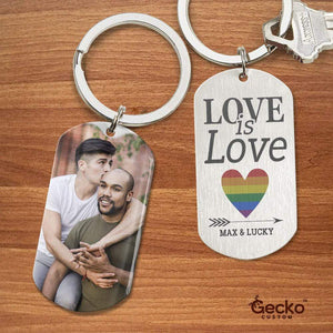 GeckoCustom Love Is Love Rainbow Valentine Couple Metal Keychain HN590 With Gift Box (Favorite) / 1.77" x 1.06"