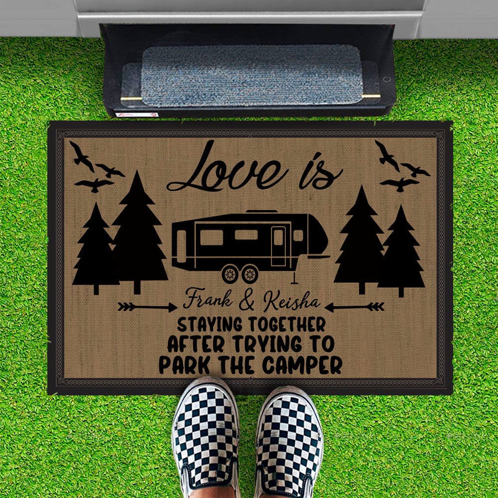 ilove camper Love Is Staying Together Parking The Camper Personalized Custom RV Camping Doormats H593