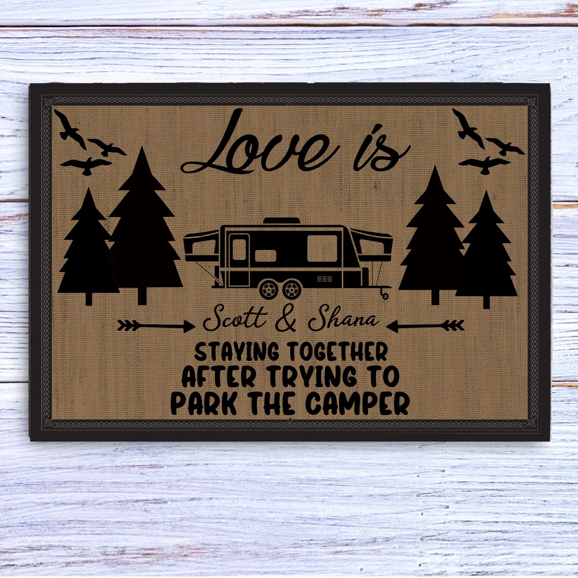 GeckoCustom Love Is Staying Together Parking The Camper Personalized Custom RV Camping Doormats H593 24x16 inch - 60x40 cm