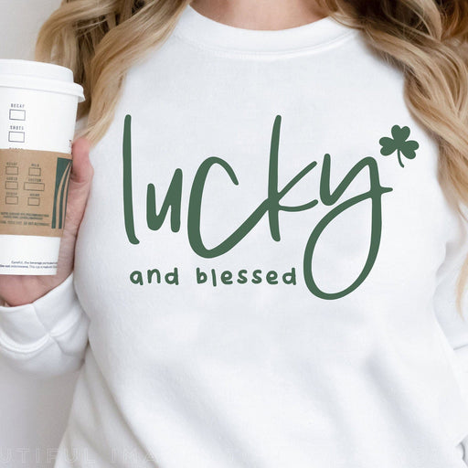 GeckoCustom Lucky And Blessed St Patrick's Day Custom Shirt Sweatshirt / S White / S