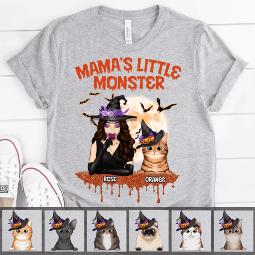GeckoCustom Mama's Little Monster Cat T-shirt, Cat Lover Gift, Halloween Gift, Custom Cat HN590 Basic Tee / White / S