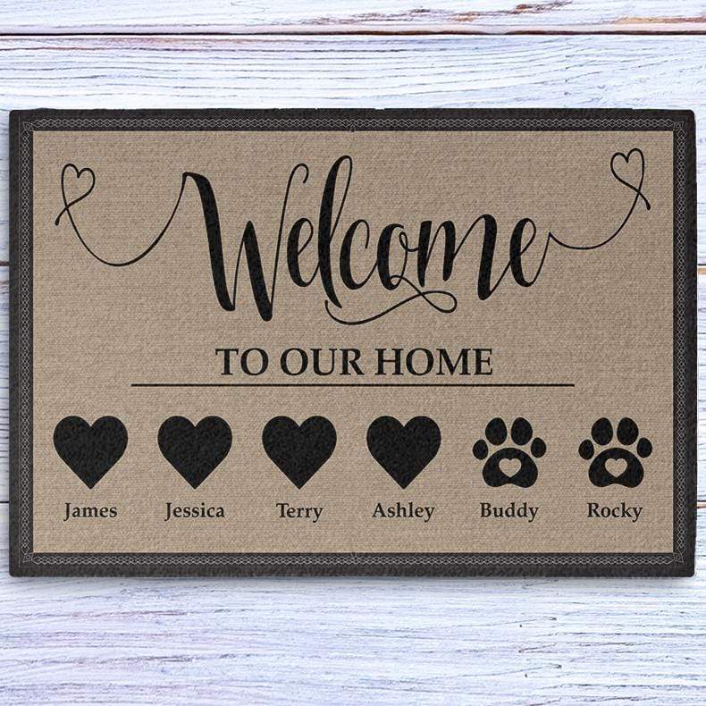 GeckoCustom Many Custom Family & Pet Name Welcome Doormats 24x16 inch - 60x40 cm