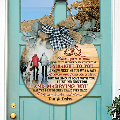 GeckoCustom Marrying You Was The Best Decision Wooden Door Sign With Wreath, Family Gift, Door Hanger HN590 12 Inch