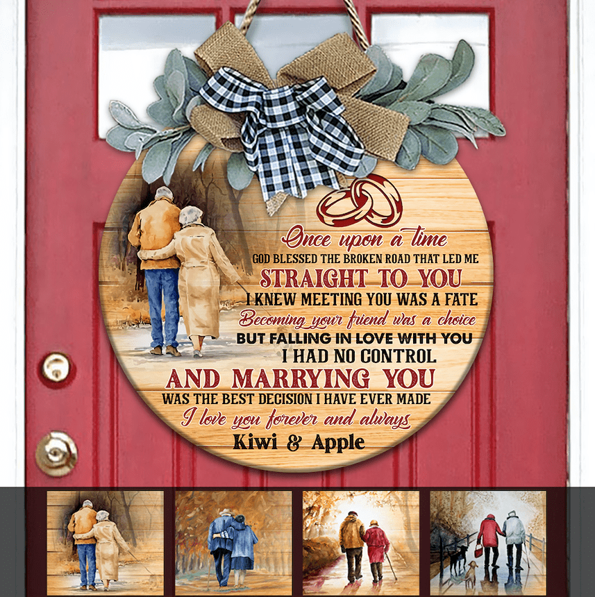 GeckoCustom Marrying You Was The Best Decision Wooden Door Sign With Wreath, Family Gift, Door Hanger HN590 12 Inch