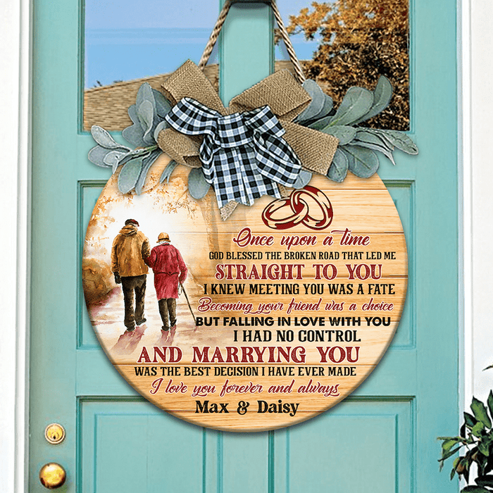 GeckoCustom Marrying You Was The Best Decision Wooden Door Sign With Wreath, Family Gift, Door Hanger HN590