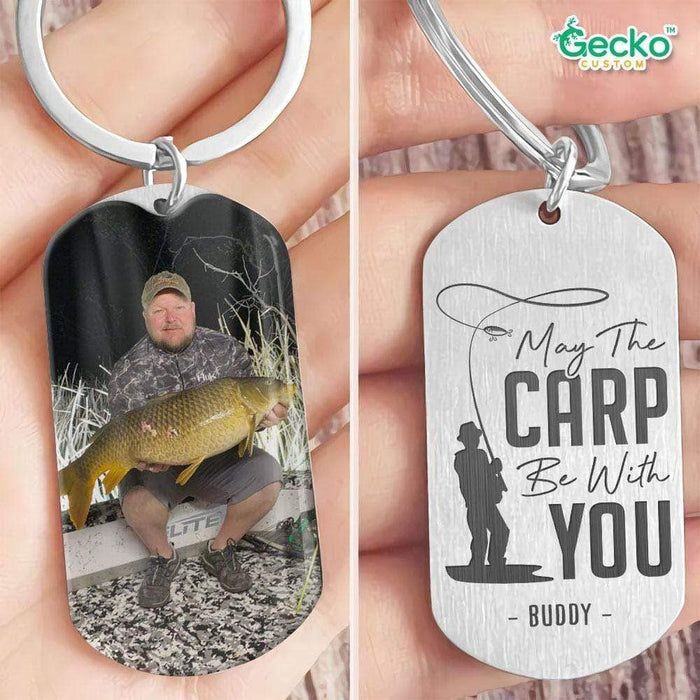 GeckoCustom May The Carp Be With You Fishing Outdoor Metal Keychain HN590 No Gift box / 1.77" x 1.06"