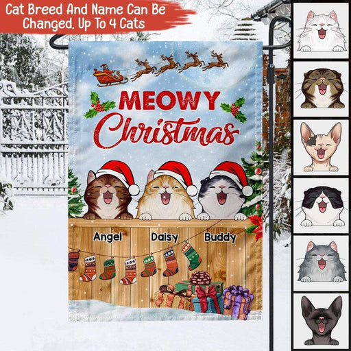 GeckoCustom Meowy Christmas Cat Garden Flag HN590 Garden Flag INCLUDED POLE / 12 x 18 Inch