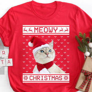 GeckoCustom Meowy Christmas Personalized Custom Photo Cat Sweatshirt, Cat Lover Sweater Christmas C475