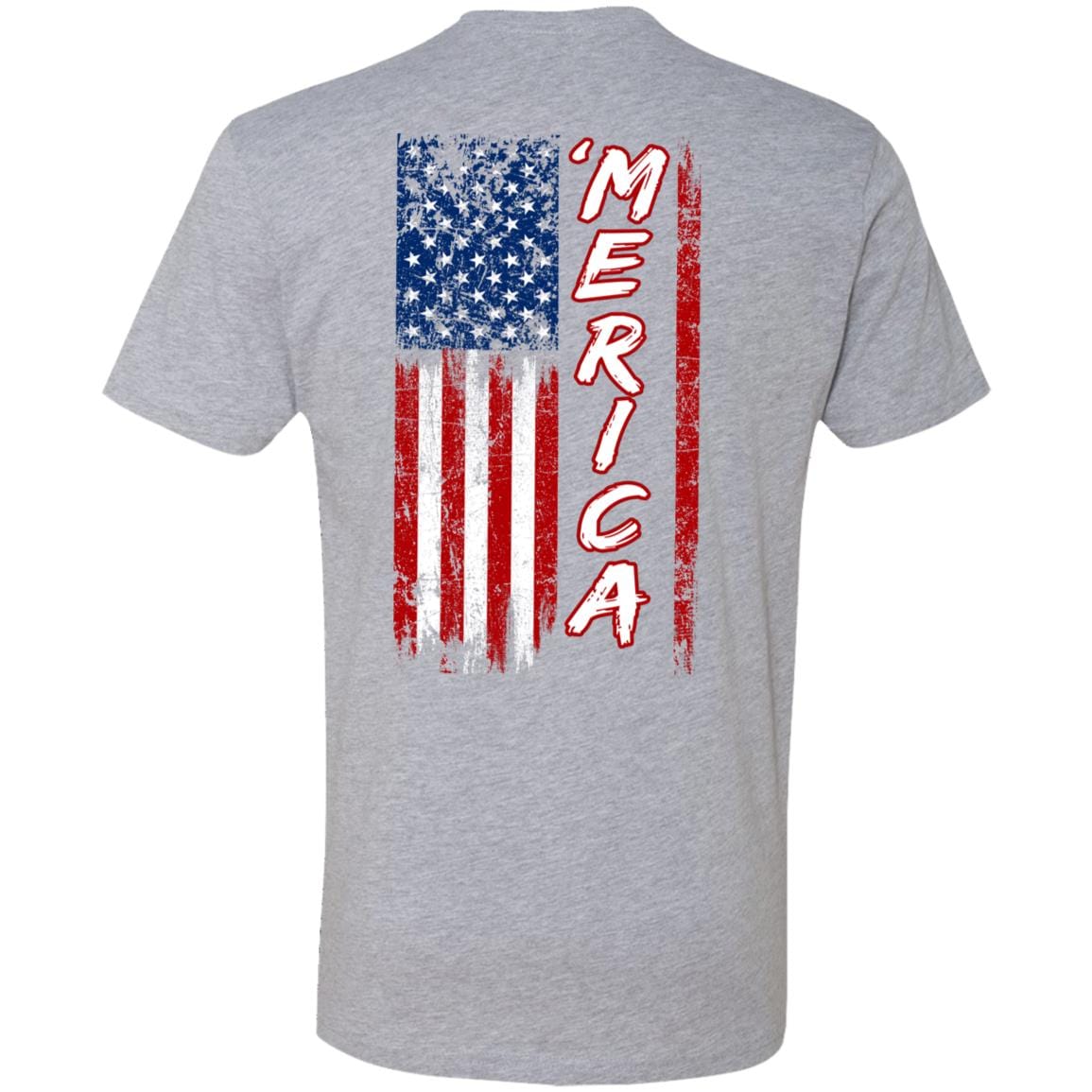 GeckoCustom Merica Distressed American Flag 4th of July H375 Premium Tee / Heather Grey / S