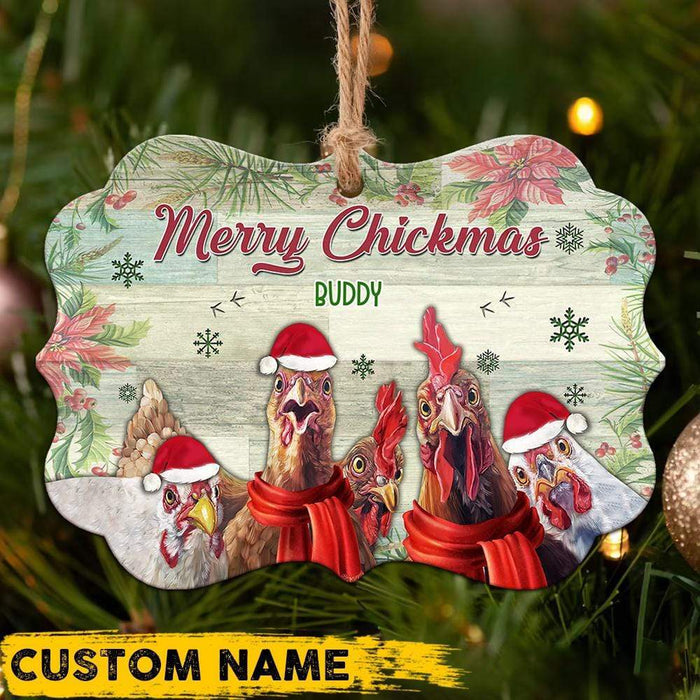 GeckoCustom Merry Chickmas Ornament, Farmer Gift, Custom Chicken Lover Gift, Christmas Gift, HN590 One Size / MDF